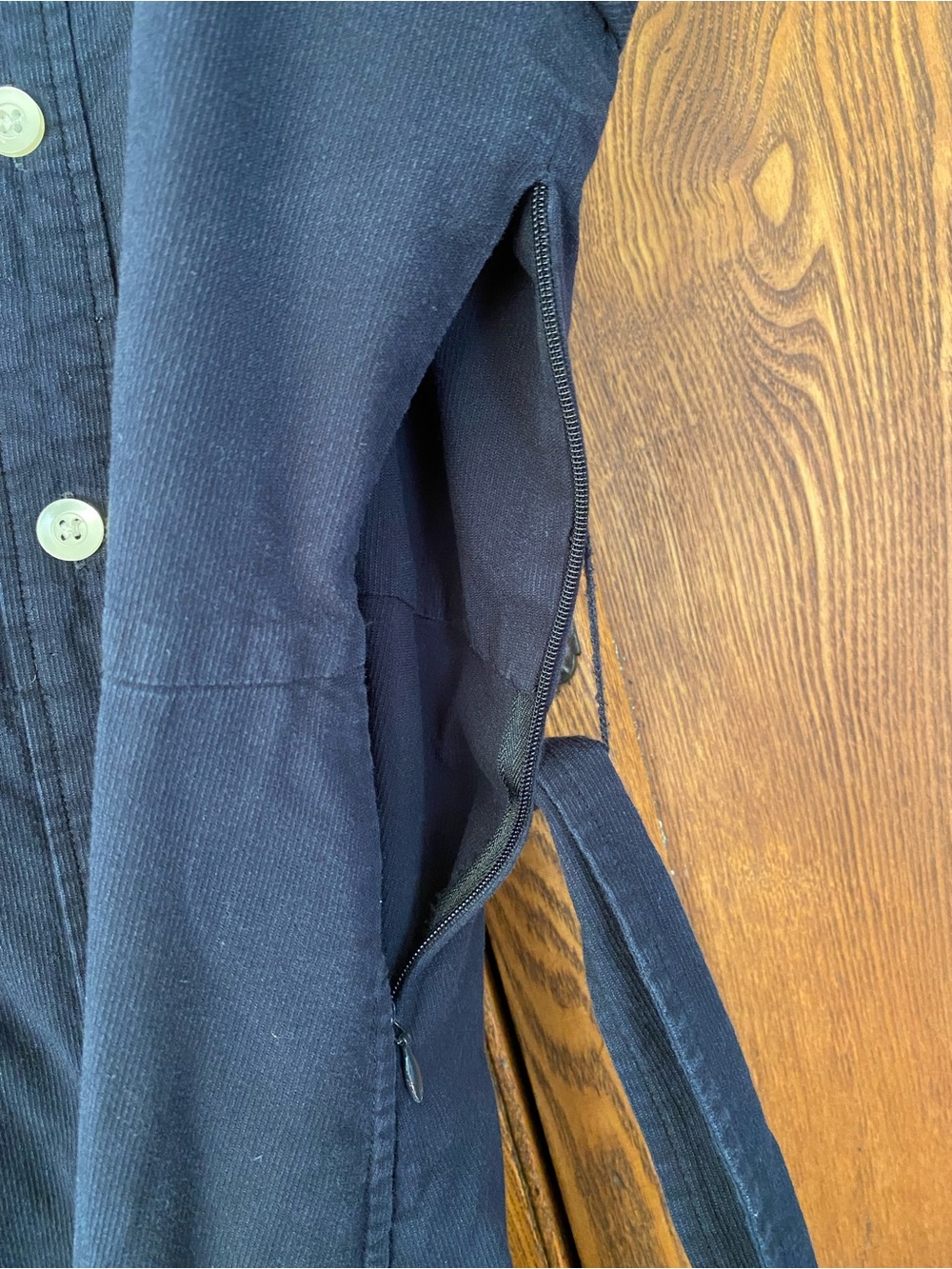 Everlane 8 M navy blue cotton picnic dress midi belt smocked button square neck - Picture 9 of 9